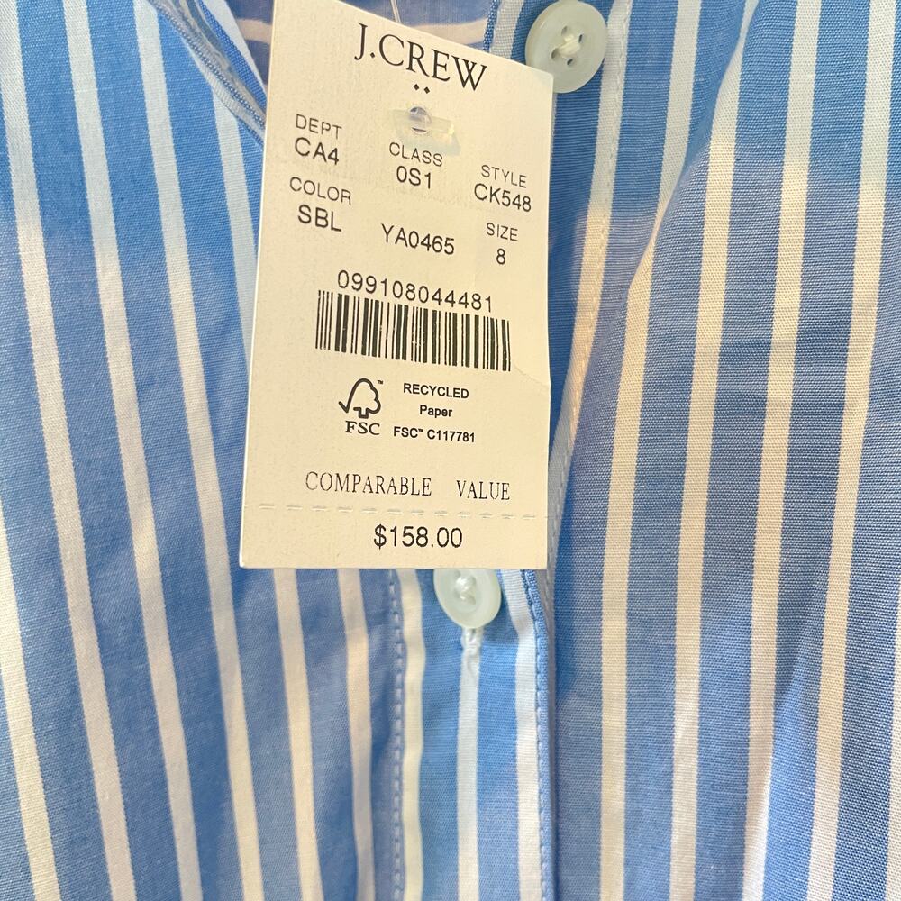 New! J. Crew Factory Striped Ruffle-Sleeve Shirt-Dress Sail Blue Sz S ## - Picture 6 of 6